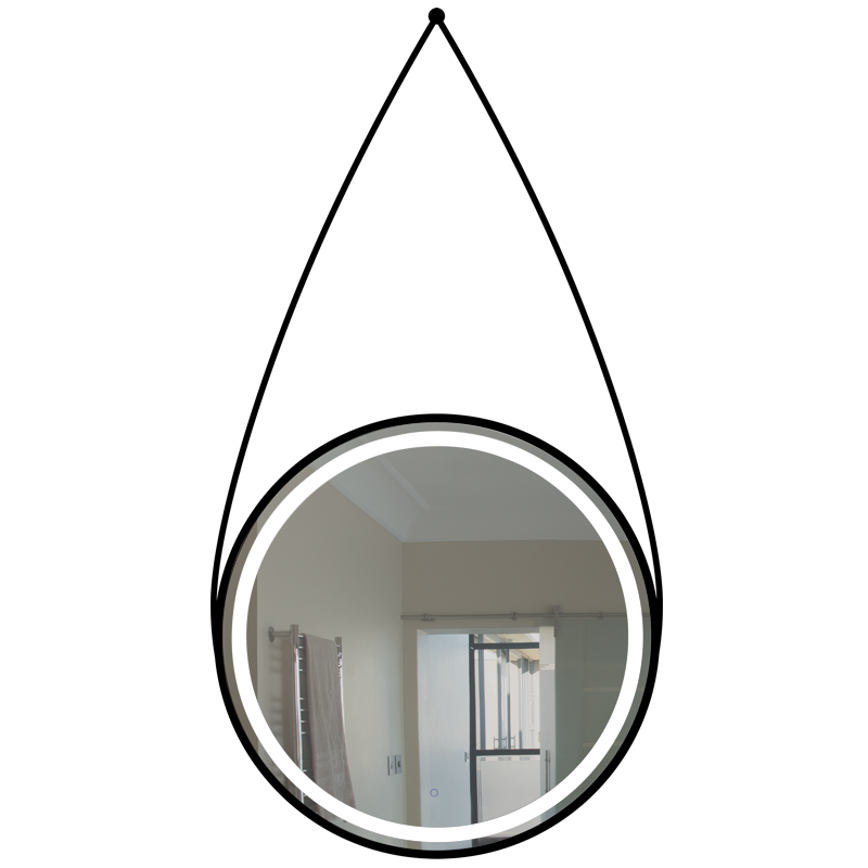Circular Mirror with Black Leather Strap WYNBERG LIGHTS