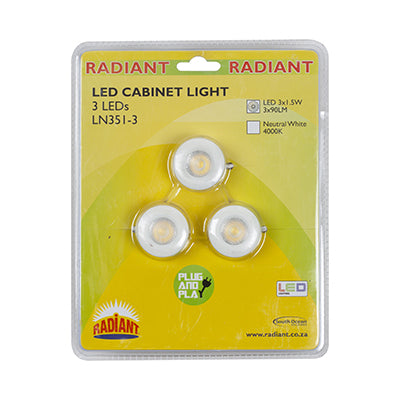 Radiant RD306 Led Cabinet Downlight 230v 3x1.5w 35mm C/o Energy