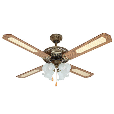 Radiant RF9AB Rattan Ceiling Fan with Light Antique Brass 4xE27