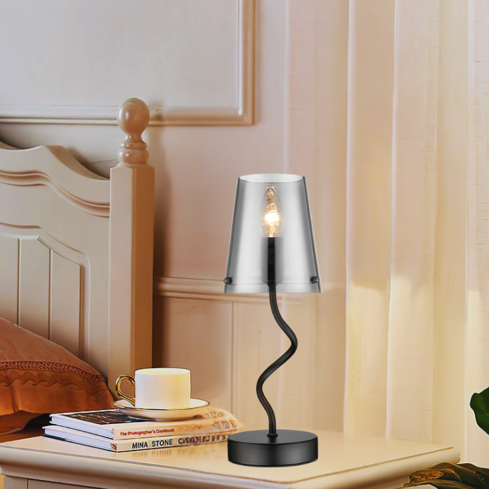 Bright star Metal Table Lamp with Smoky Glass Shade