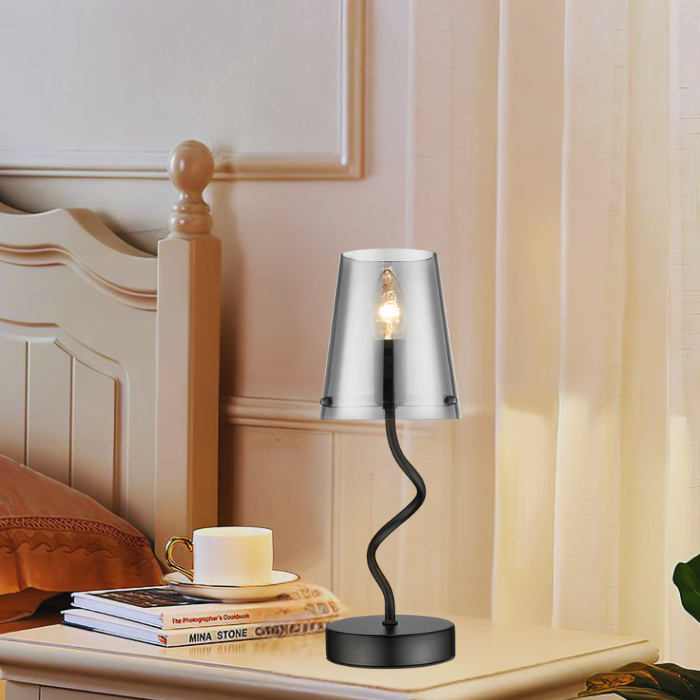 Bright star Metal Table Lamp with Smoky Glass Shade Buy Online