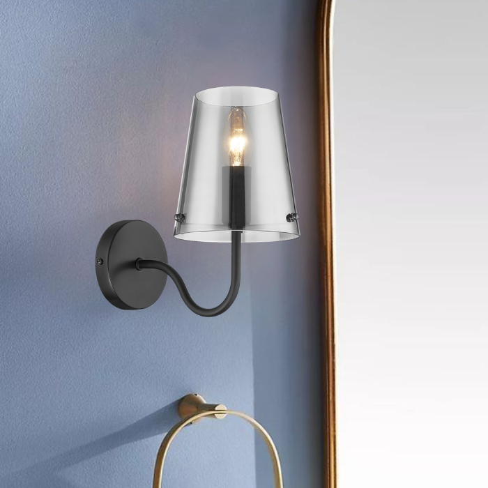 Bright star Metal Wall Light with Smoky Glass shade