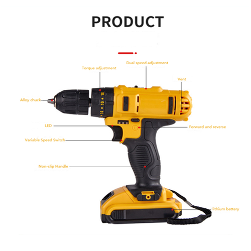 JG0620 Electric Drill Set - Powerful 10mm Drill, Two Speed Settings, Lithium-ion Batteries