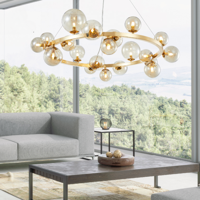 K-Light A-KLCH-9226/20 LED Round Bubble Glass Pendant 20 Light Gold