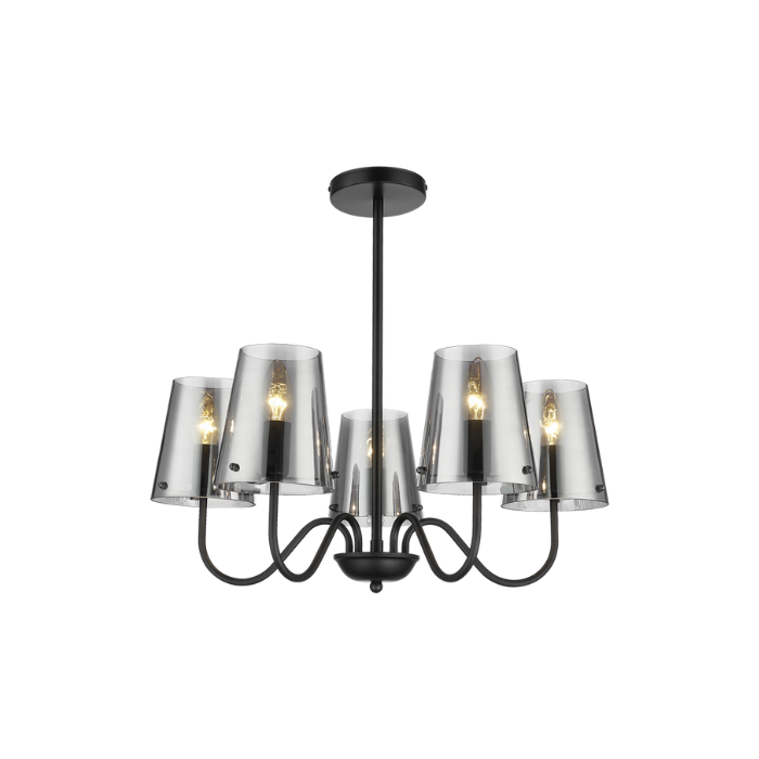 Bright Star Metal Chandelier with Smoky Glass