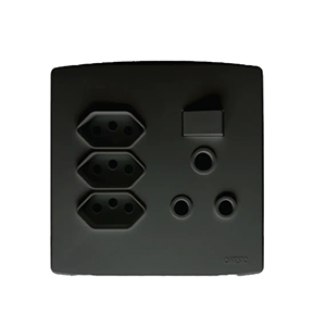 Onesto Trinity BK-TSP4013 4x4 Single RSA Switched Socket + 3X New ZA Plug Switched Socket Black