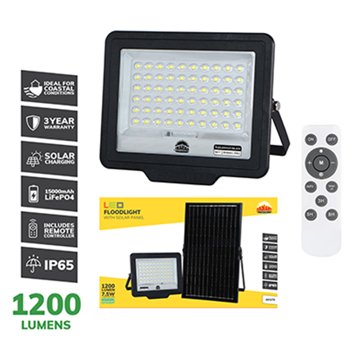 Radiant Solar LED 6500K Floodlight with Remote Control | 2.5w,5w,6w,7.5w,10w,13w,20w,26w