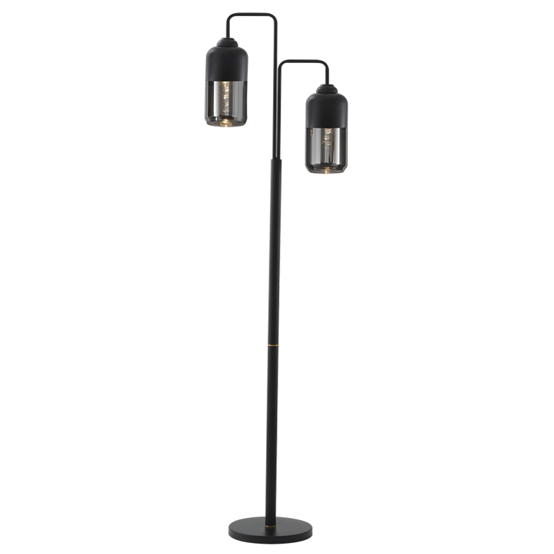 Brightstar SL418 BLACK Metal Floor Lamp with Black Smoke Glass