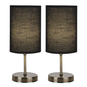 Brightstar Antique Brass Base with Black/Hessian Fabric Shade Twin Pack