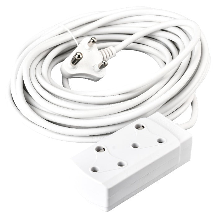 WHITE MULTI SOCKET OUTLET WITH EXTENSION CORD - VARIOUS LENGTHS