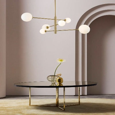 Bright Star CH394/6 GOLD Metal and Opal Glass Chandelier | Buy