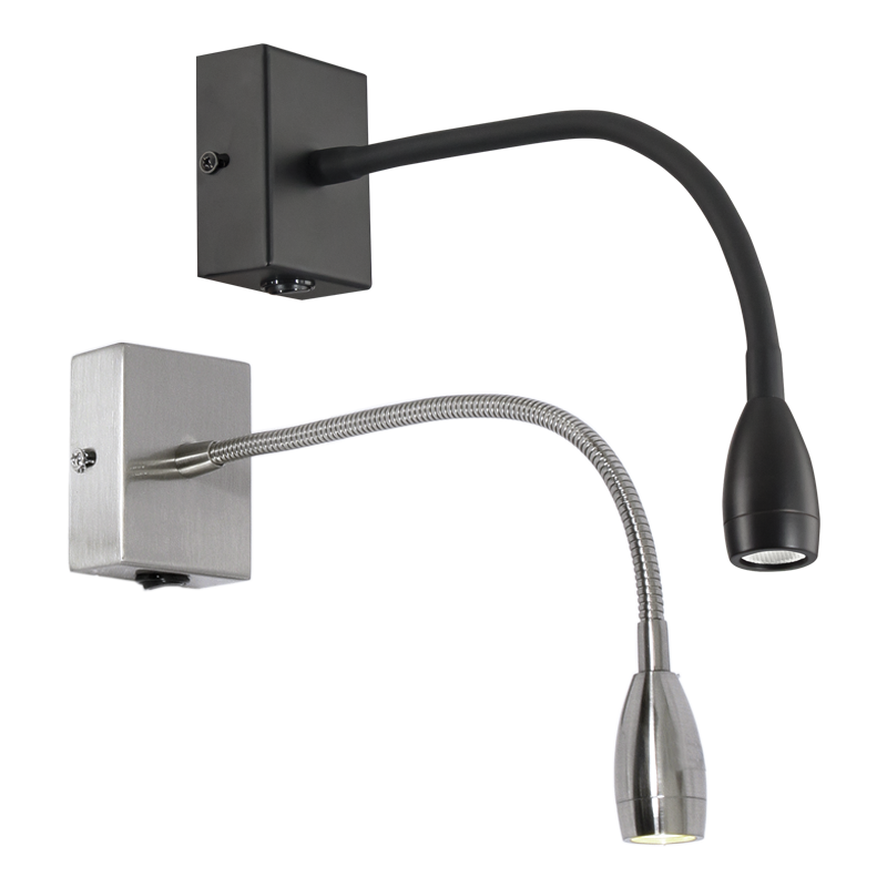 Satin Chrome Wall Fitting with Gooseneck Arm for LED and Switch