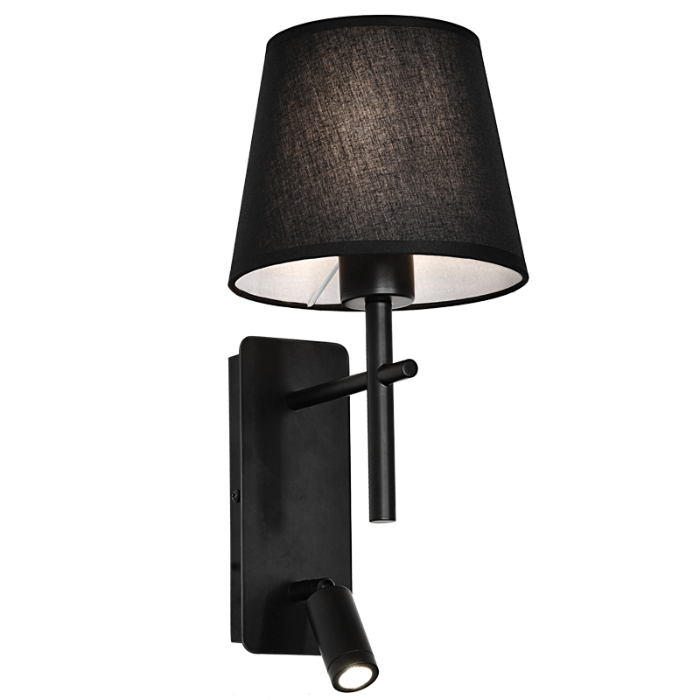 Bright Star WB278 BLACK Metal Wall Bracket with Black Fabric Shade and 2 Switches