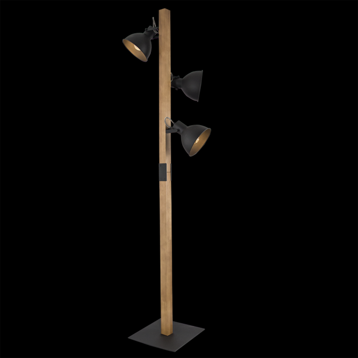 Bright Star SL413 BLACK Metal and Wood Standing Lamp On / Off Foot Switch
