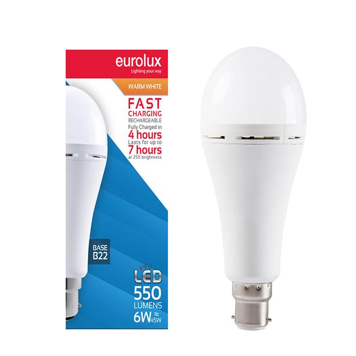 Eurolux G1148 Rechargeable Fast Charging Lamp B22 LED 6W 3000K