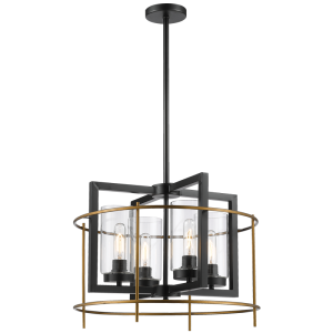 BrightStar CH082/4 BLACK/GOLD Metal Chandelier with Clear Glass