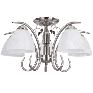 BrightStar CH179/5 SATIN Satin Chrome Chandelier with Alabaster Glass and Wood – 5 x 60W ES