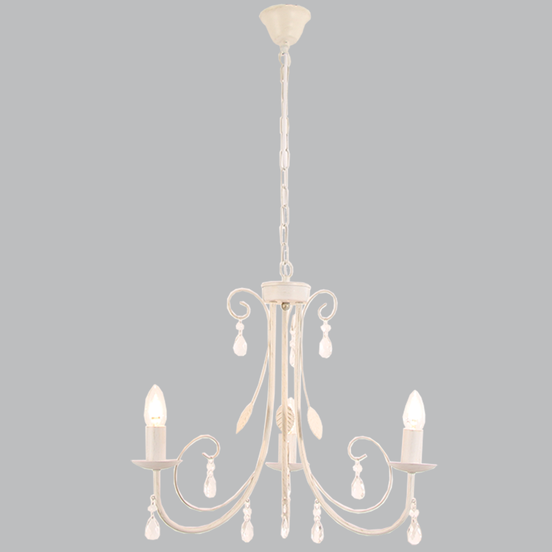 BrightStar CH360/3 FOSSIL WHITE Metal Chandelier with Clear Acrylic Crystals – 3 x 60W SES