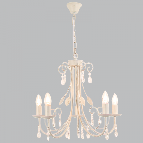 BrightStar CH360/5 FOSSIL WHITE Metal Chandelier with Clear Acrylic Crystals