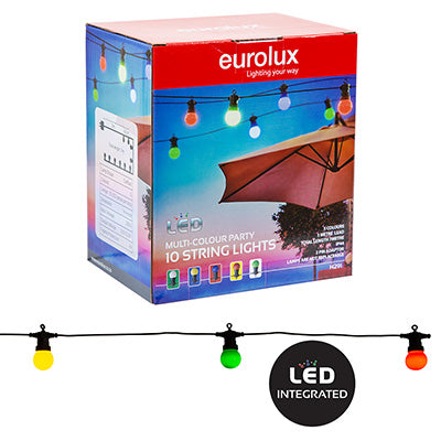 Party String Lights LED 10PK Golfball Multicolour