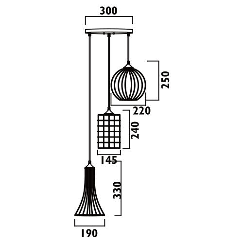 Radiant RP126 Grid 3LT Pendant Black 3xE27