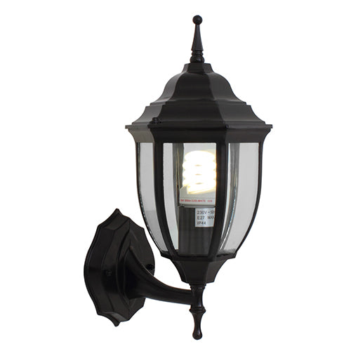 Eurolux 6-Panel Up-Facing Lantern Wall Light, Black, IP44