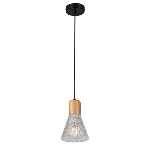 Lucca Pendant Black & Wood & Clear Glass