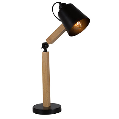 Heston T/Lamp 160mm Black & Natural Wood