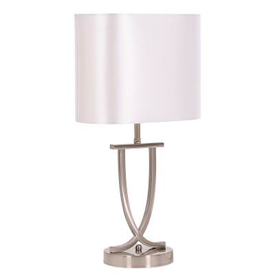 Satin Chrome Table Lamp with Oval Pearl White Shade