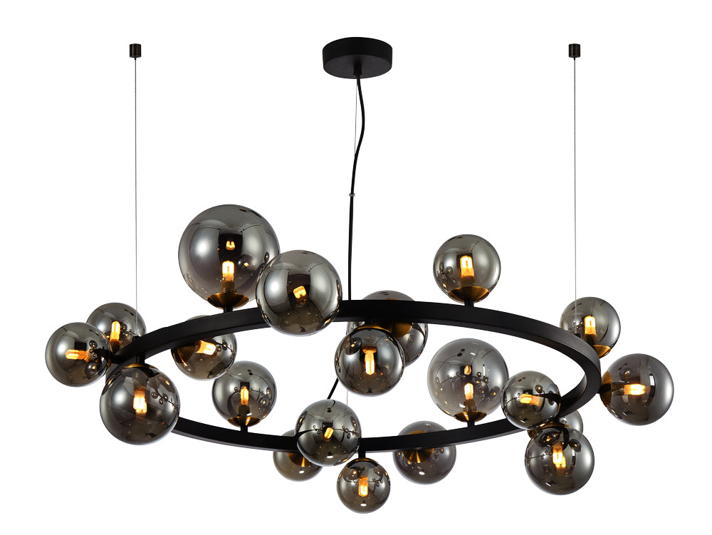 K-Light A-KLCH-9225/20 Round Bubble Glass Pendant 20 Light Black