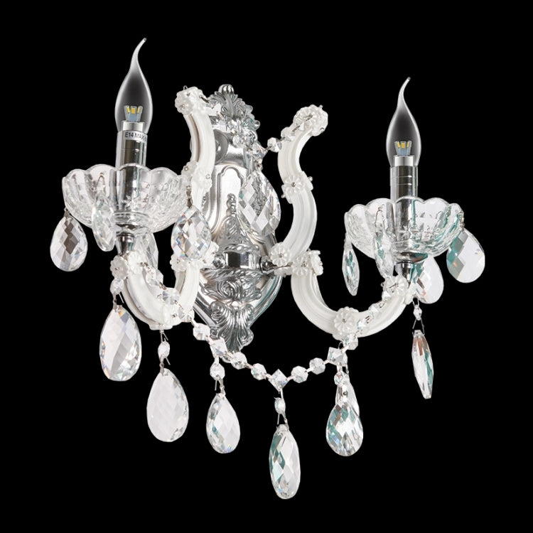 2 Arm White Glass and Crystal Wall Light
