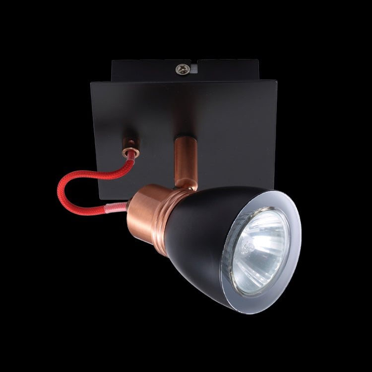 230v 50W GU10 Single Adjustable Black & Copper Spot Light on a Ba