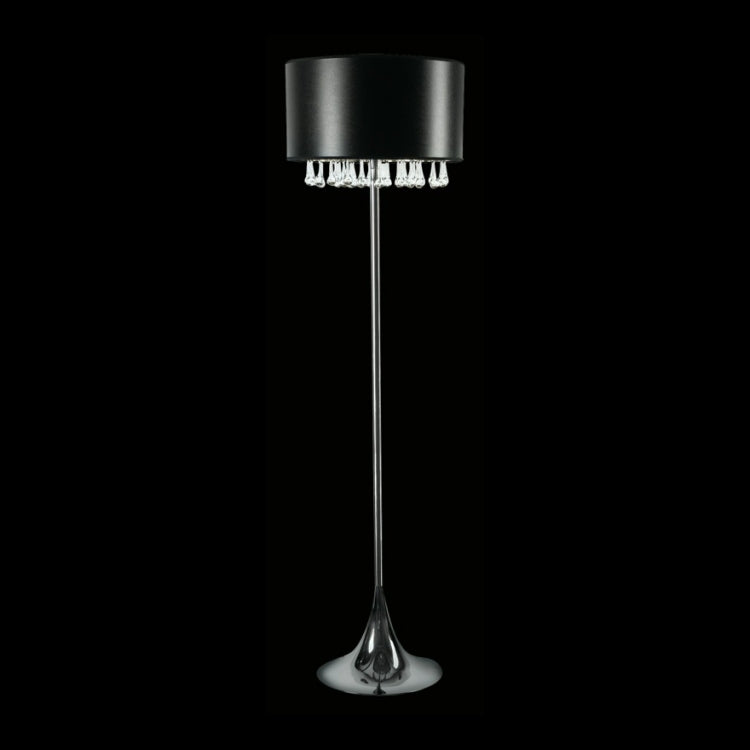 230v 60W E27 Floor Lamp with Black and Silver Shade and Clear Drop Glasses with Foot switch