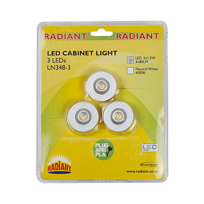 Radiant RD303 D/Light Cabinet LED 3x1.5w Silver C/O 40mm