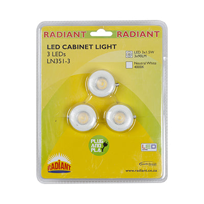 Radiant RD306 Led Cabinet Downlight 230v 3x1.5w 35mm C/o Energy Saving